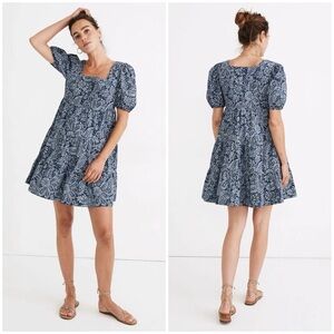 Madewell- Poplin Puff-Sleeve Tiered Babydoll Dress in Paisley Garden